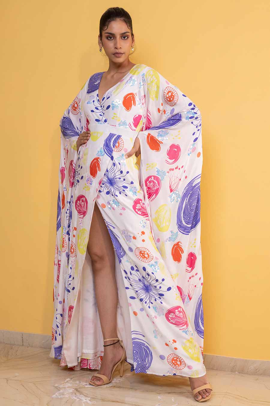 White Grooved Printed Overlap Dress