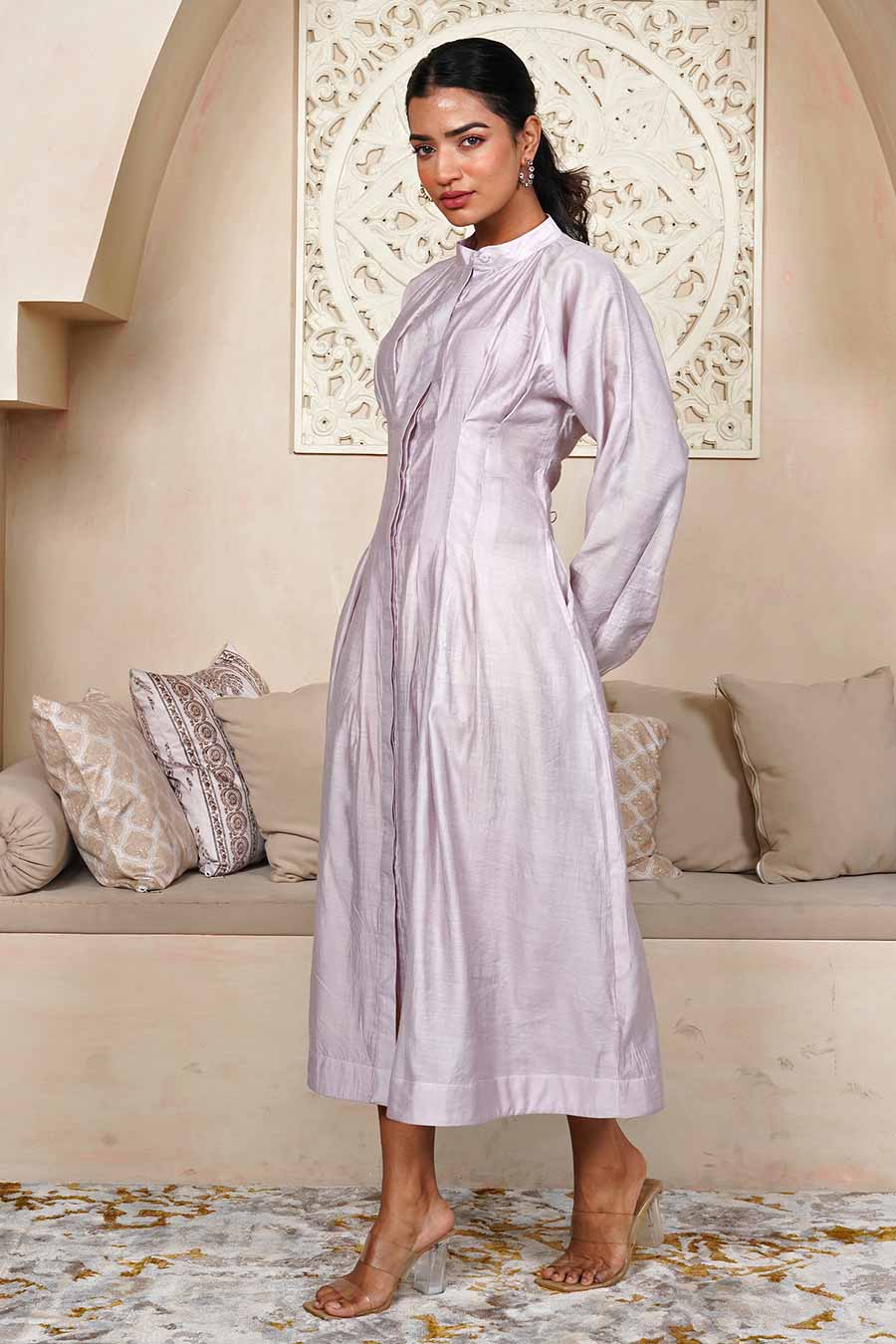 Lavender Pleated Shirt Dress