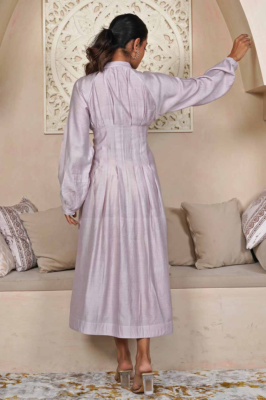 Lavender Pleated Shirt Dress