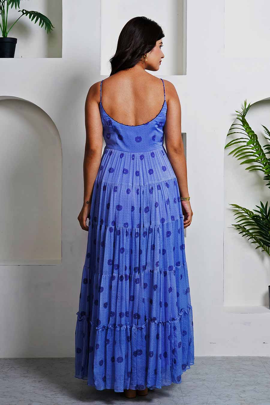Blue Printed Tiered Maxi Dress