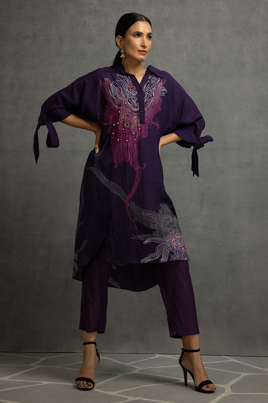 Purple Embellished Tunic & Pant Set