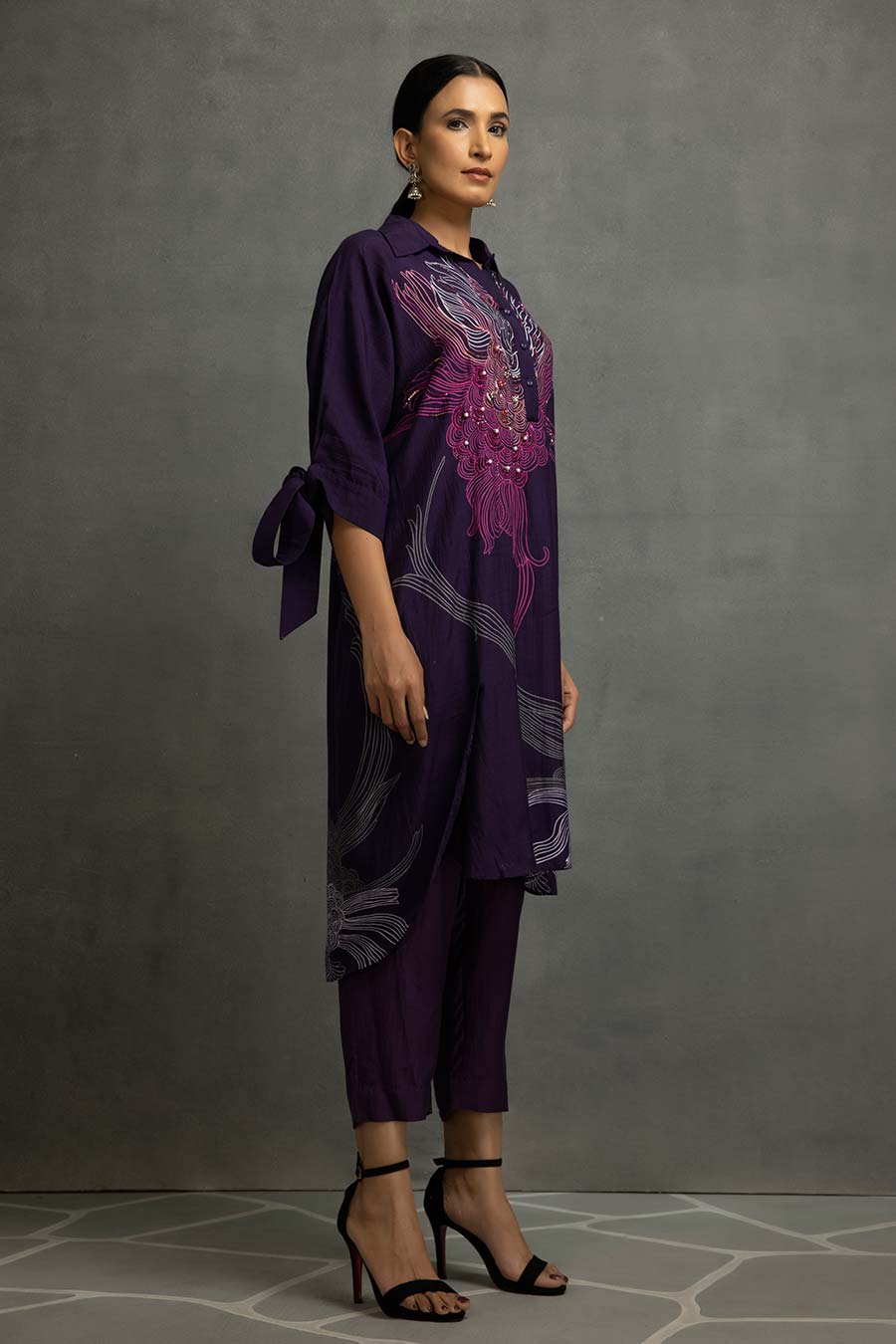 Purple Embellished Tunic & Pant Set