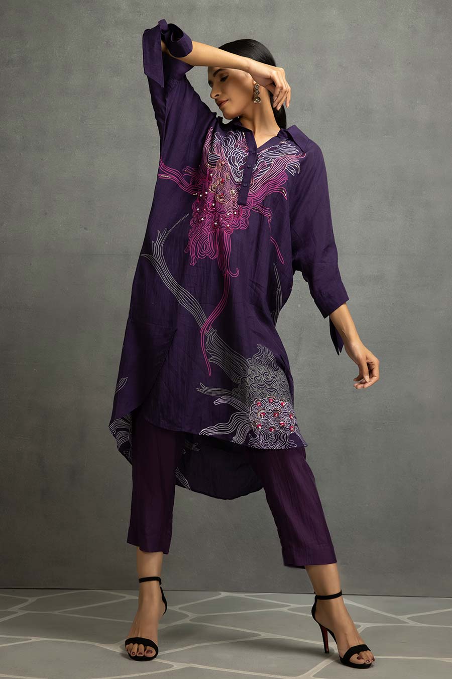 Purple Embellished Tunic & Pant Set