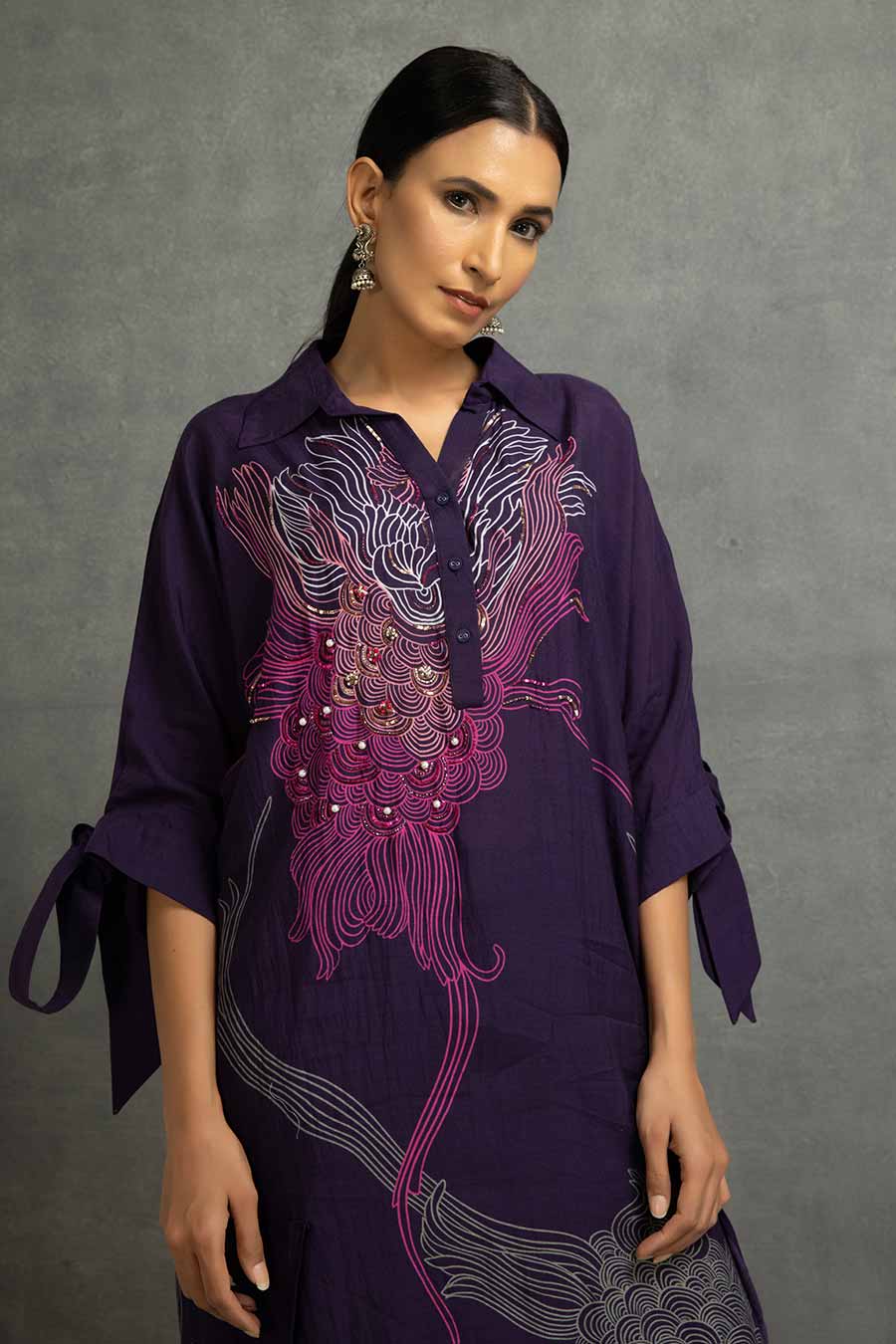 Purple Embellished Tunic & Pant Set