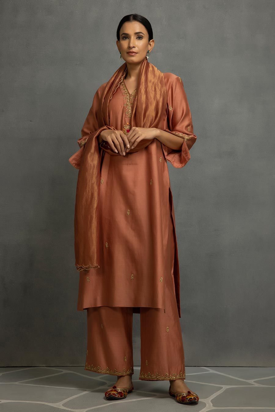 Light Brown Embroidered Kurta Set