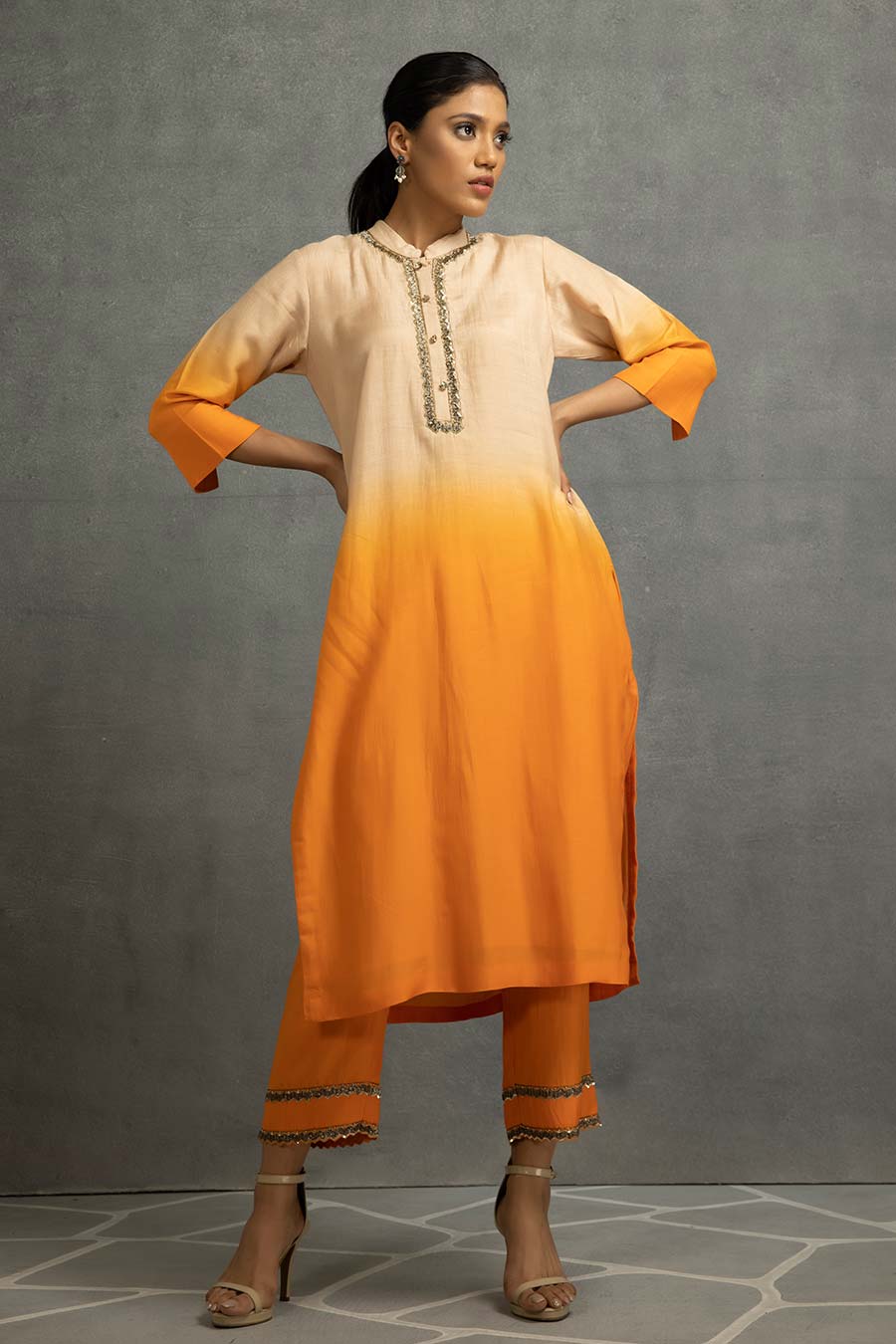 Orange Ombre Embellished Kurta & Pant Set