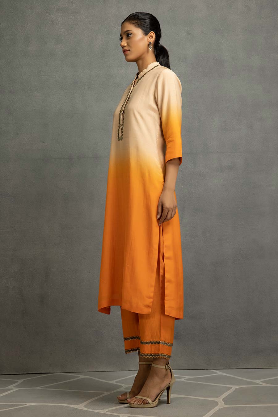 Orange Ombre Embellished Kurta & Pant Set