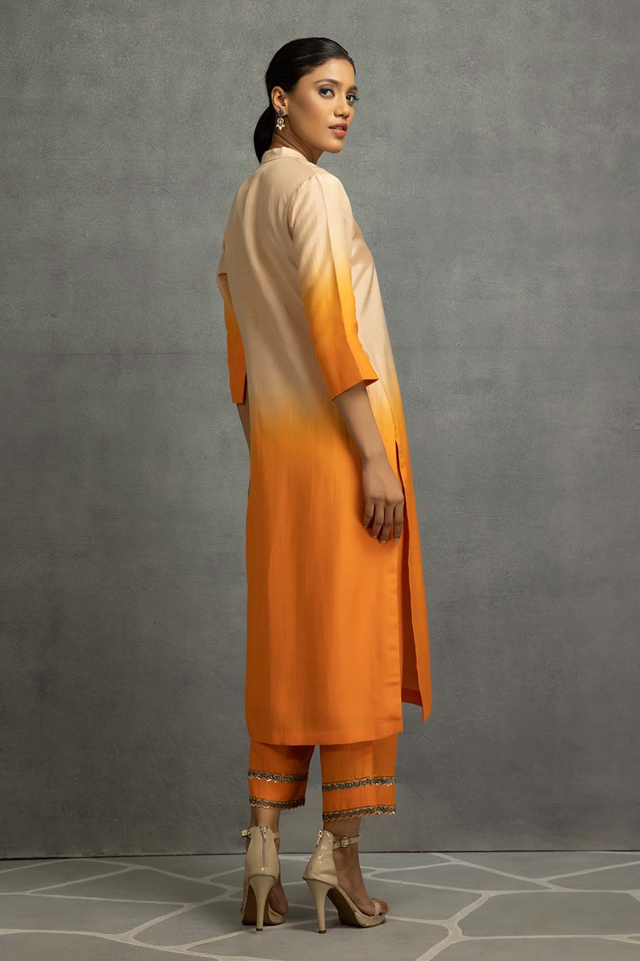 Orange Ombre Embellished Kurta & Pant Set