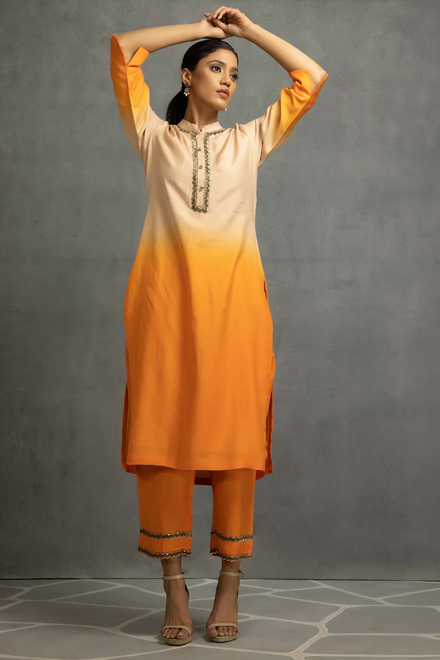 Orange Ombre Embellished Kurta & Pant Set