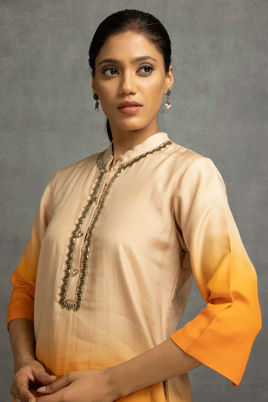 Orange Ombre Embellished Kurta & Pant Set