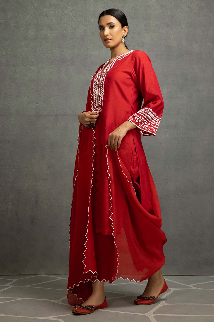 Red Embroidered Kurta Set