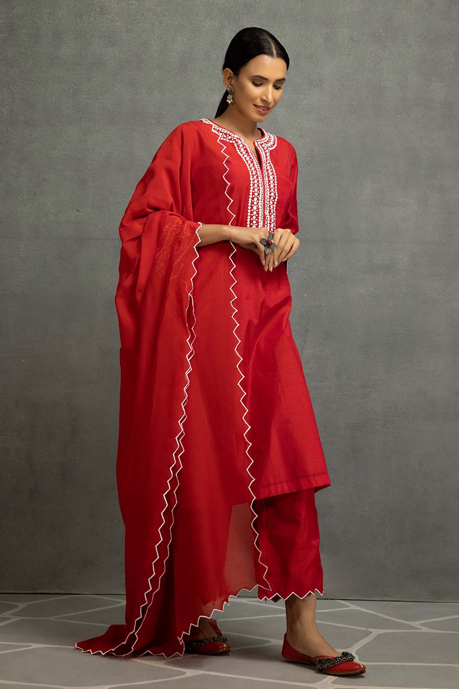 Red Embroidered Kurta Set