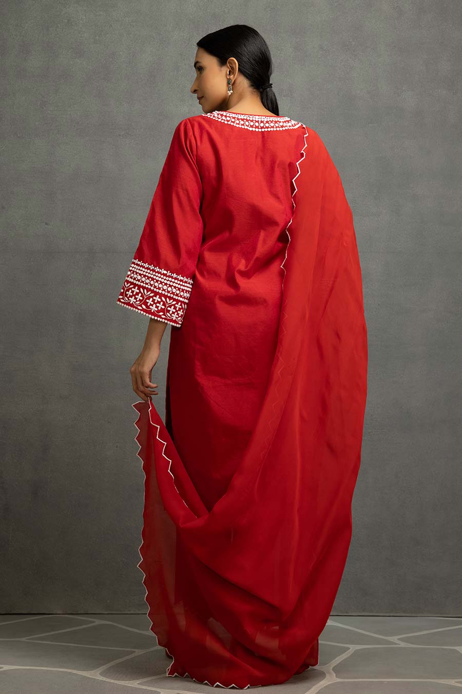 Red Embroidered Kurta Set