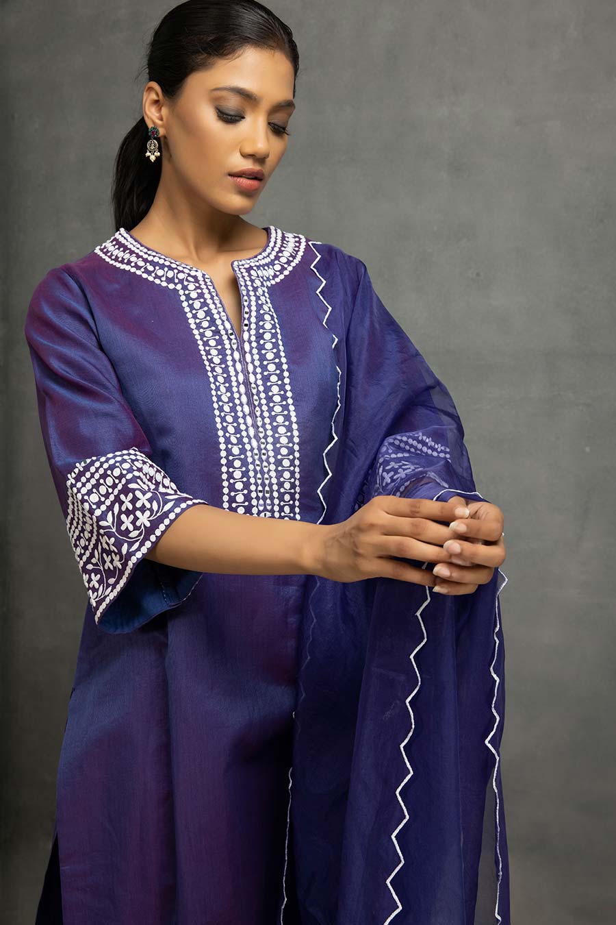 Purple Embroidered Kurta Set