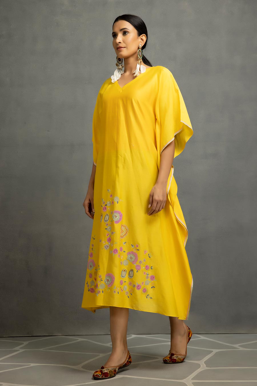 Yellow Embellished Kaftan