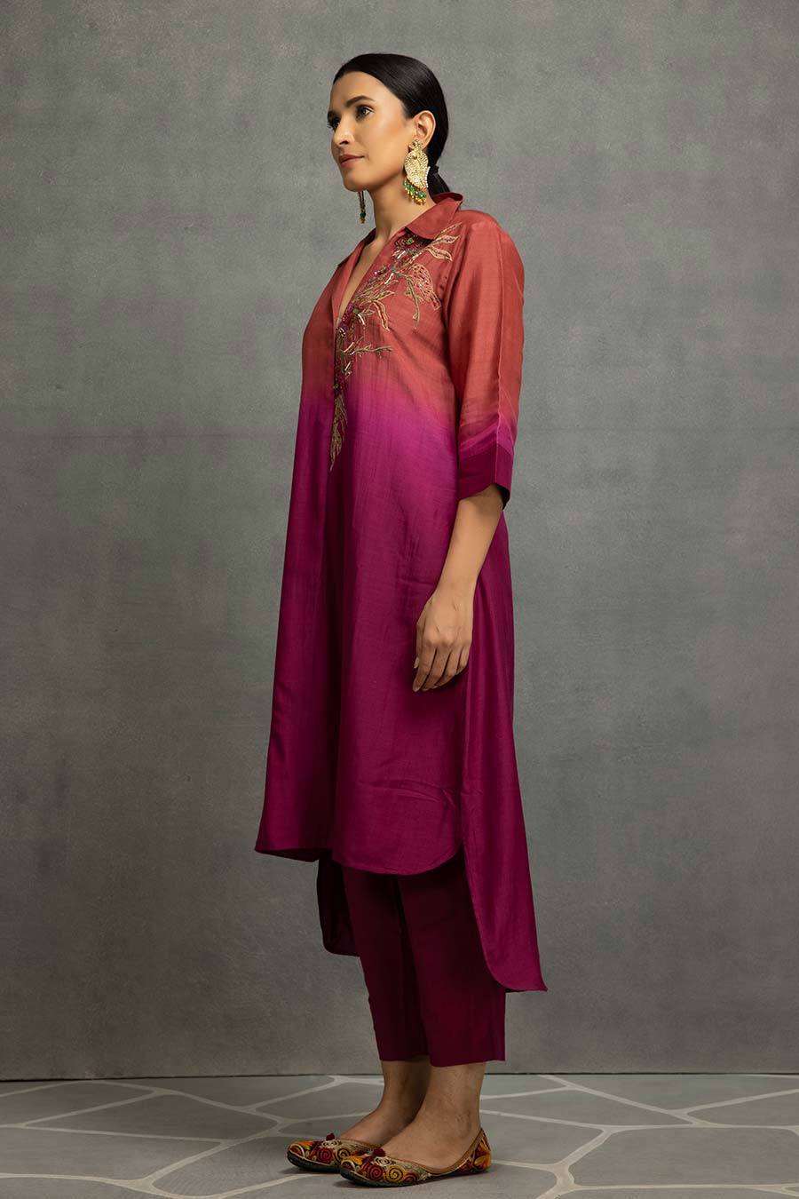 Purple Ombre Embellished High-Low Kurta & Pant Set