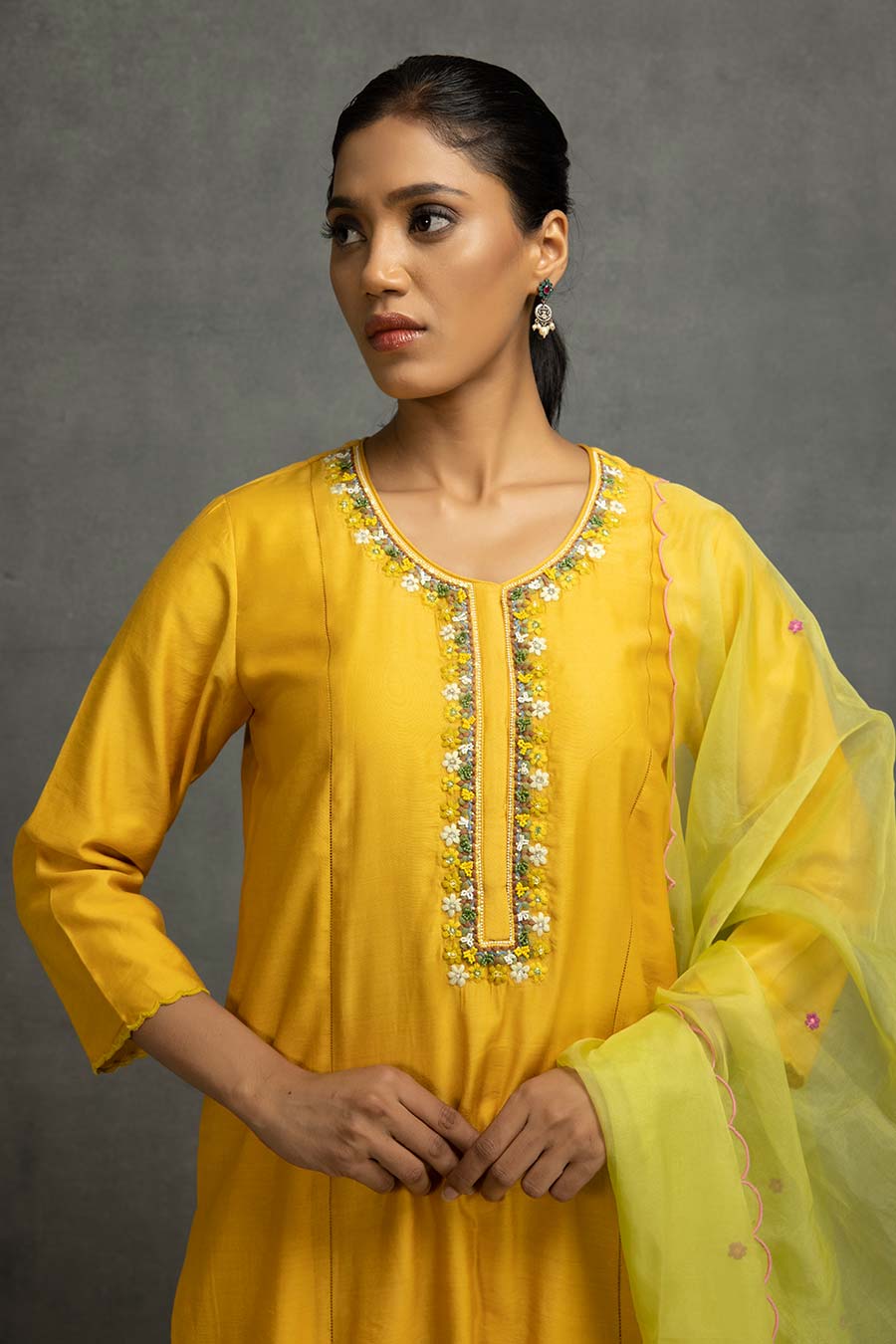 Yellow Embellished Kurta Set