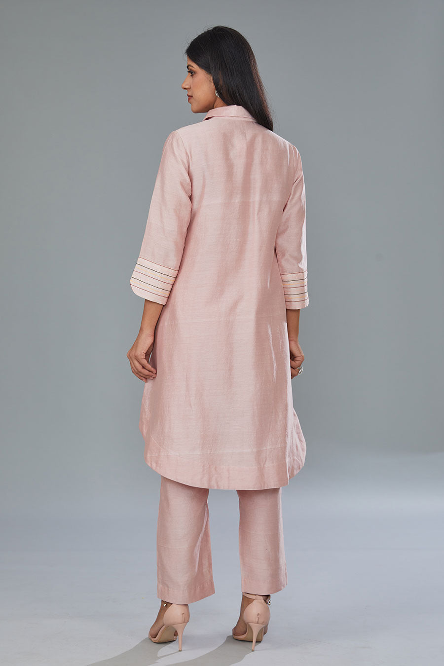 Pink Embroidered High-Low Tunic & Pant Set