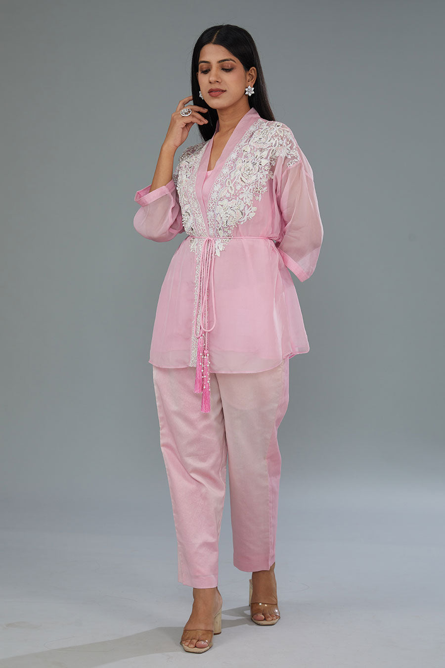 Pink Embroidered Shirt & Pant Co-Ord Set