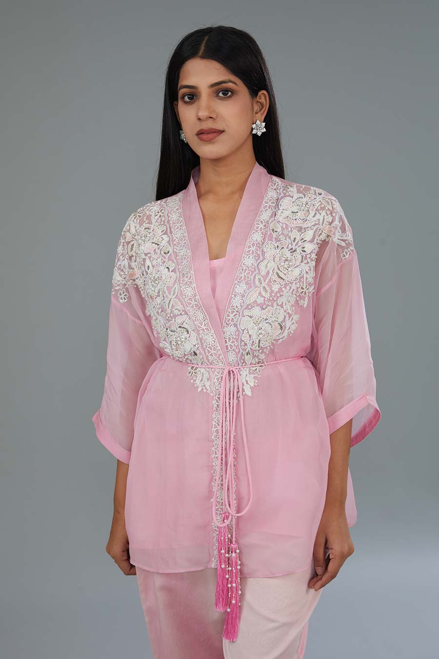 Pink Embroidered Shirt & Pant Co-Ord Set