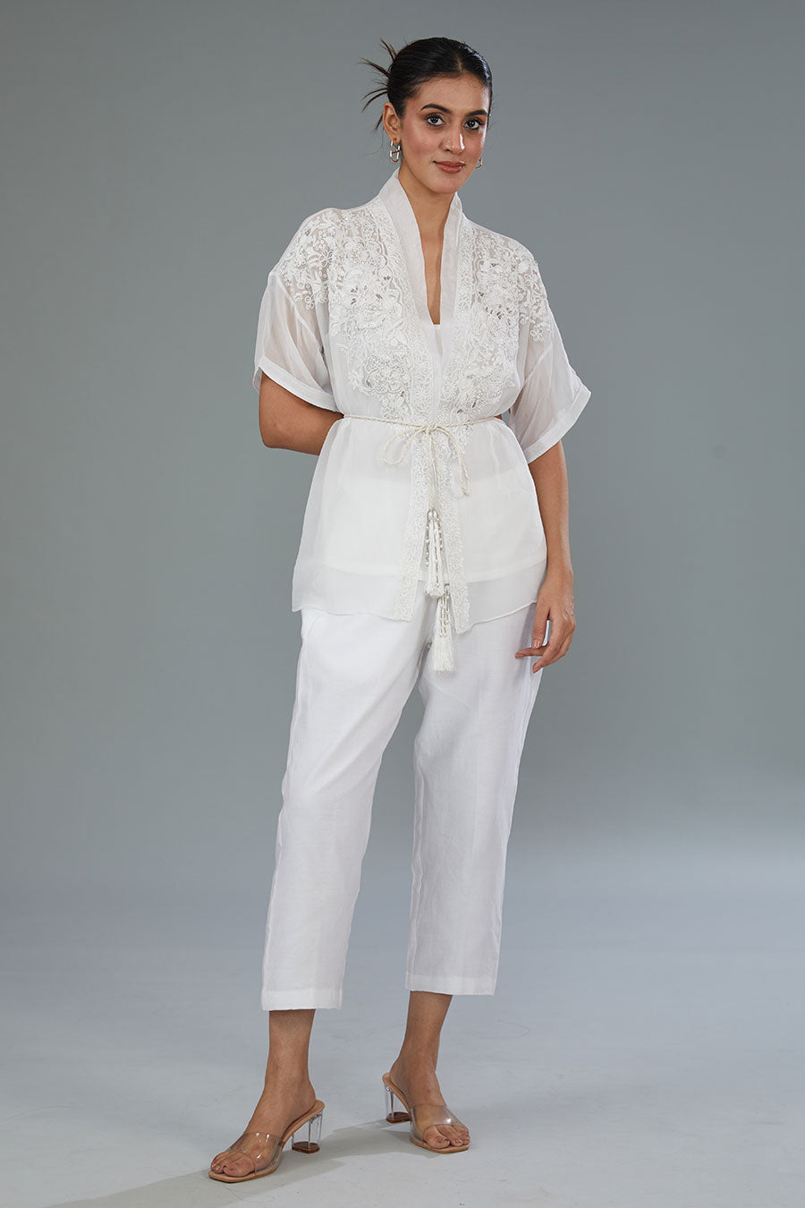 White Embroidered Shirt & Pant Co-Ord Set