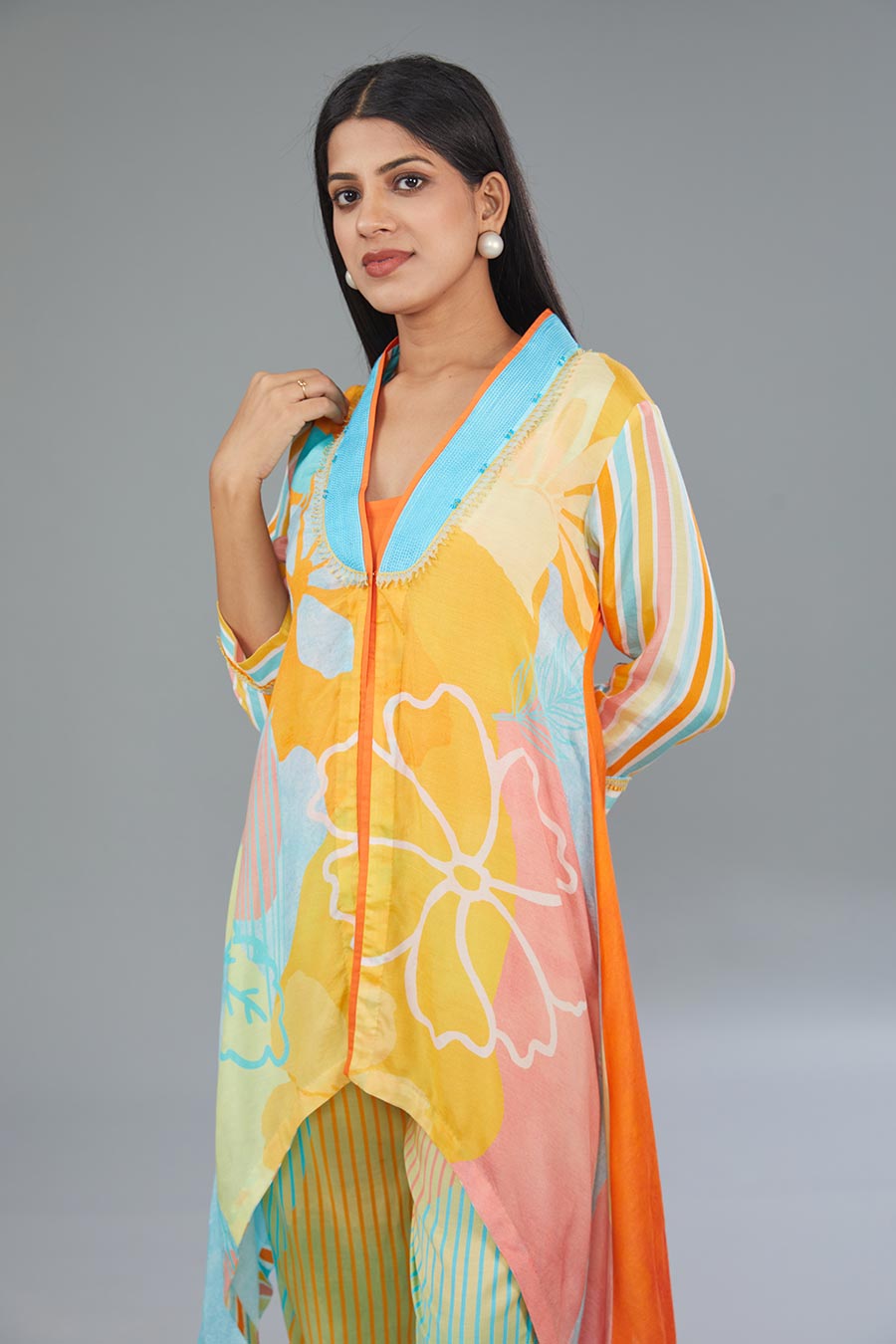 Multicolour Printed Asymmetric Tunic & Pant Set