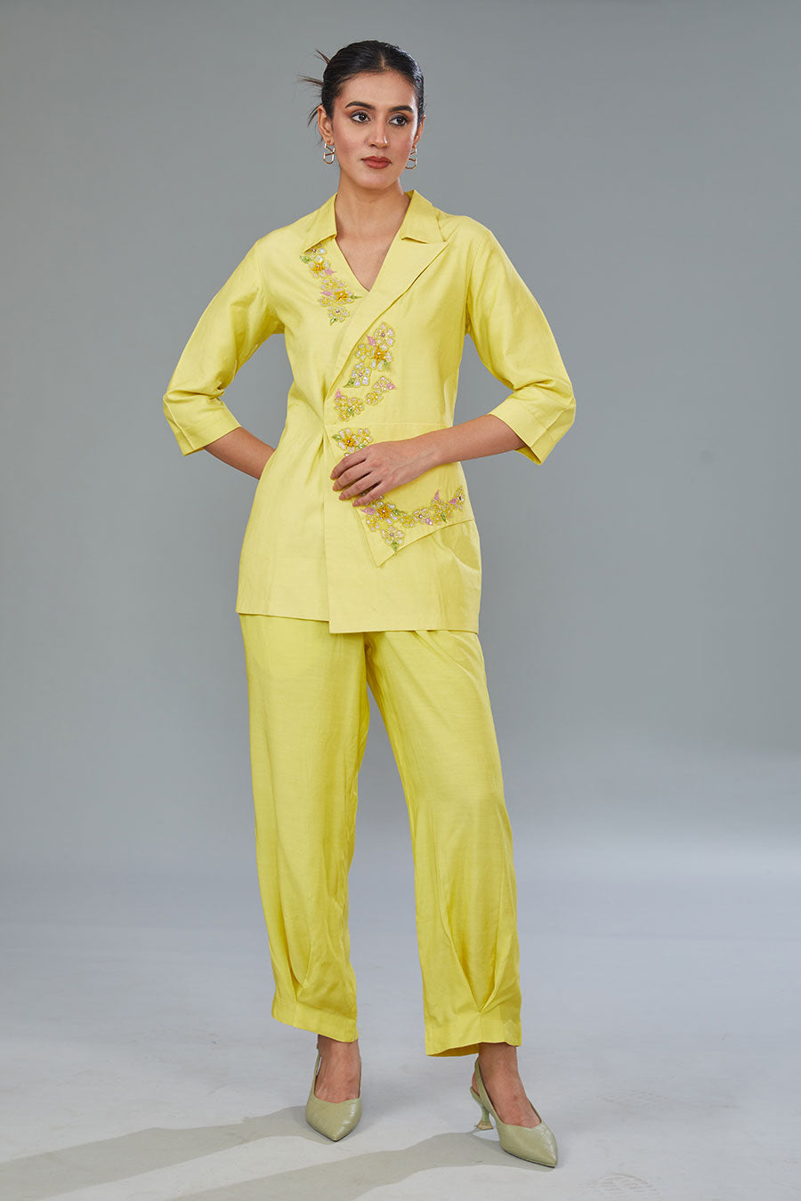 Yellow Embellished Top & Pant Co-Ord Set