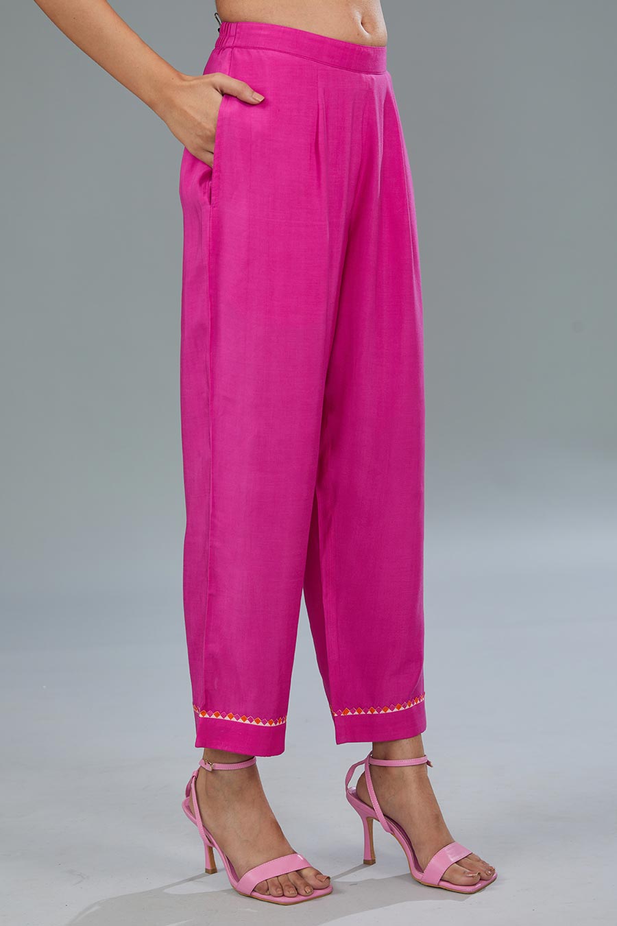 Pink Embellished High-Low Tunic & Pant Set