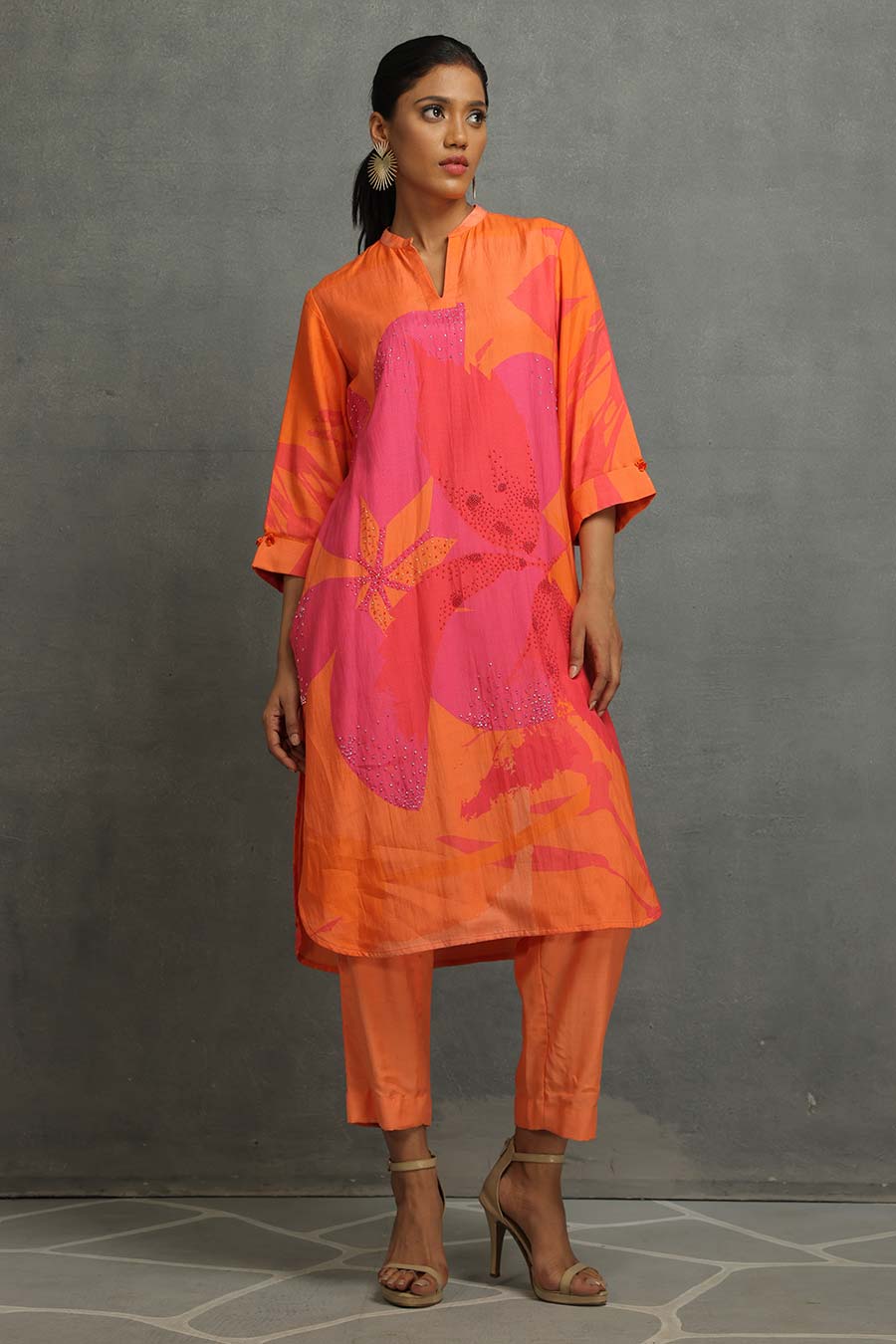 Orange Printed Kurta & Pant Set