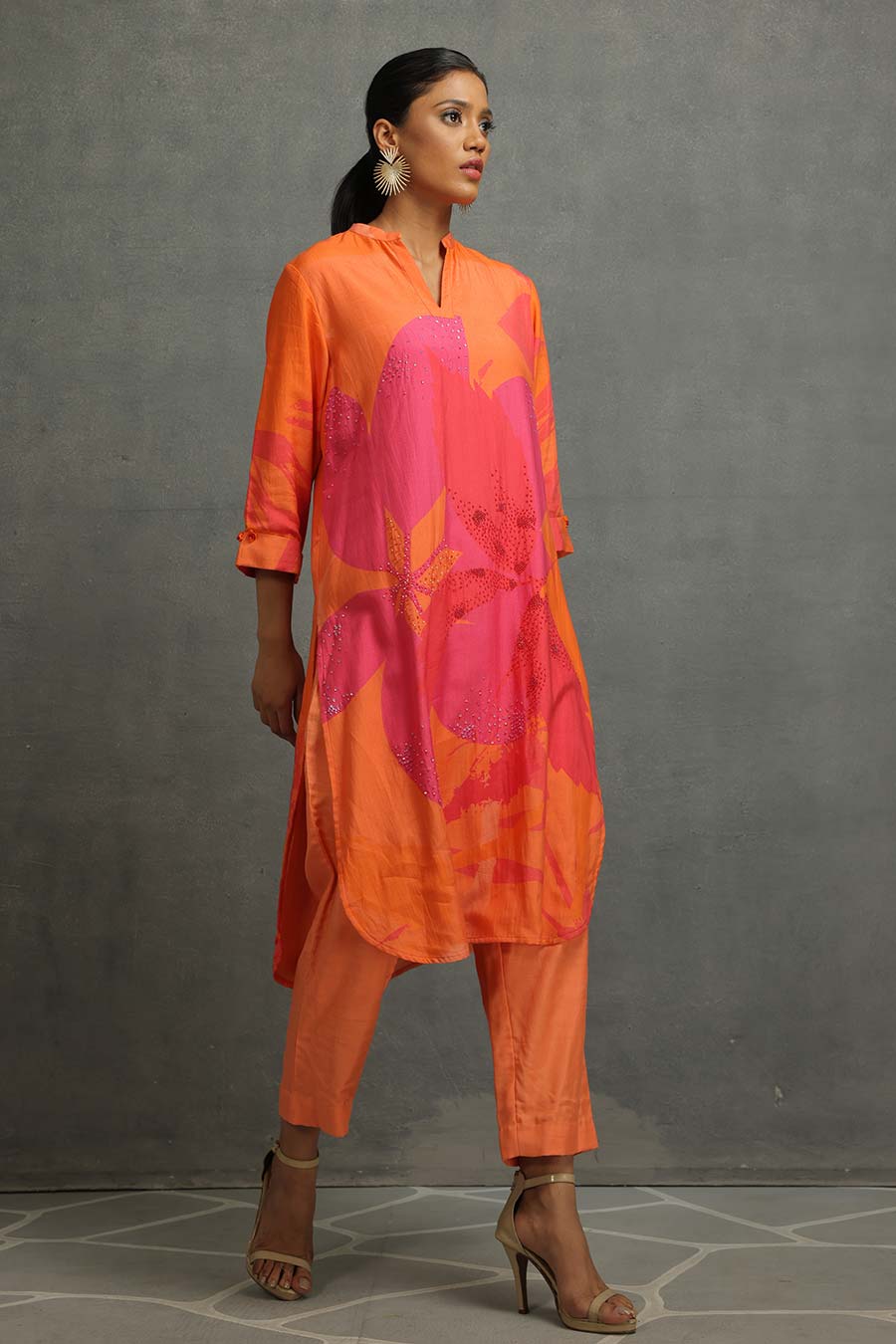 Orange Printed Kurta & Pant Set