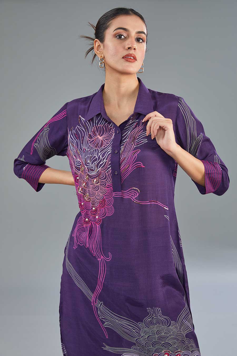 Purple Printed Kurta & Pant Set