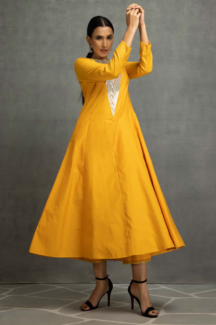 Yellow Embellished Long Dress