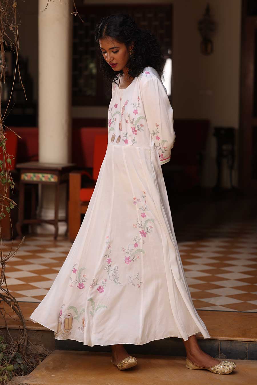 White Embroidered Anarkali Dress