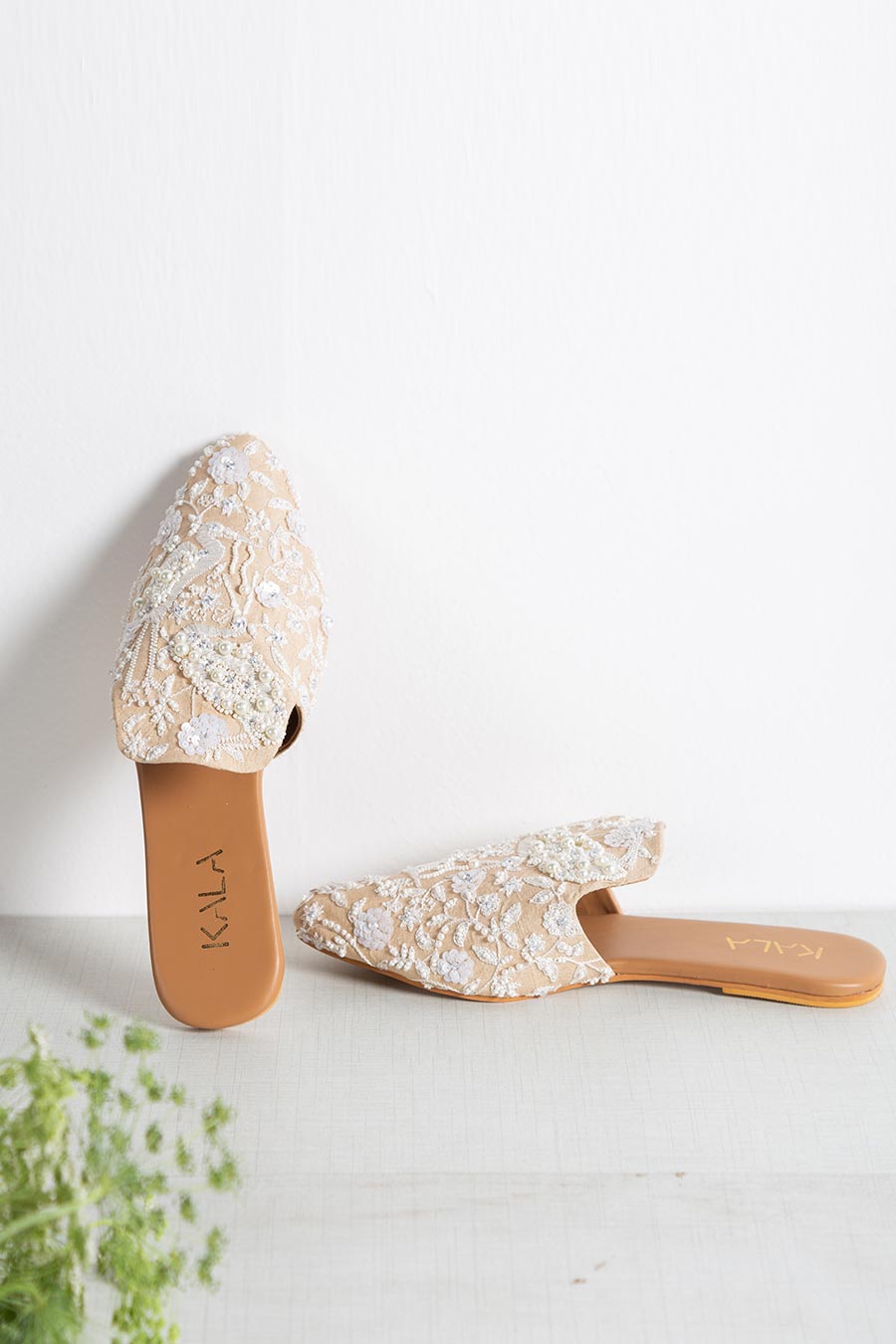 Beige Dreams Embroidered Mules