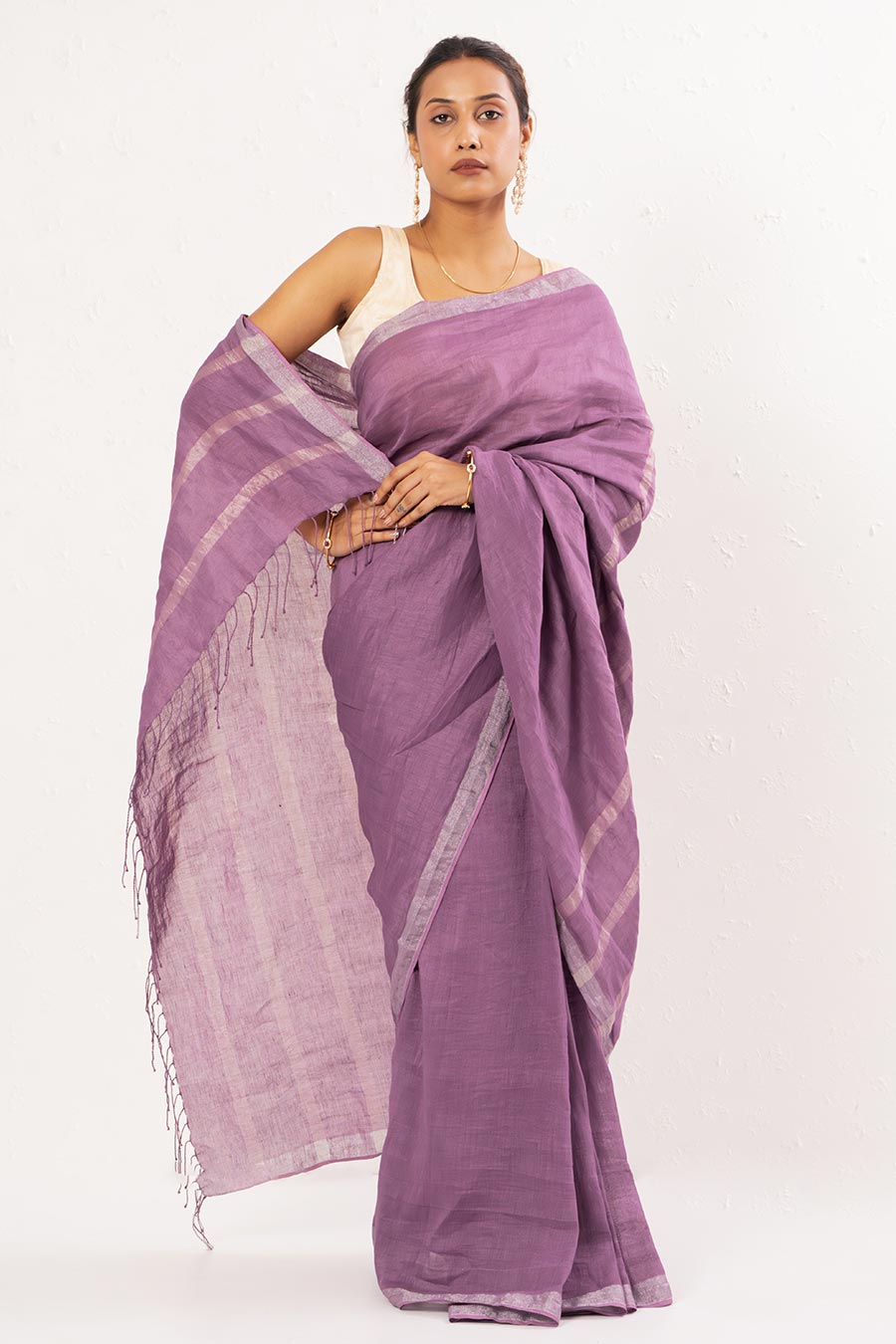 Purple Handwoven Linen Saree