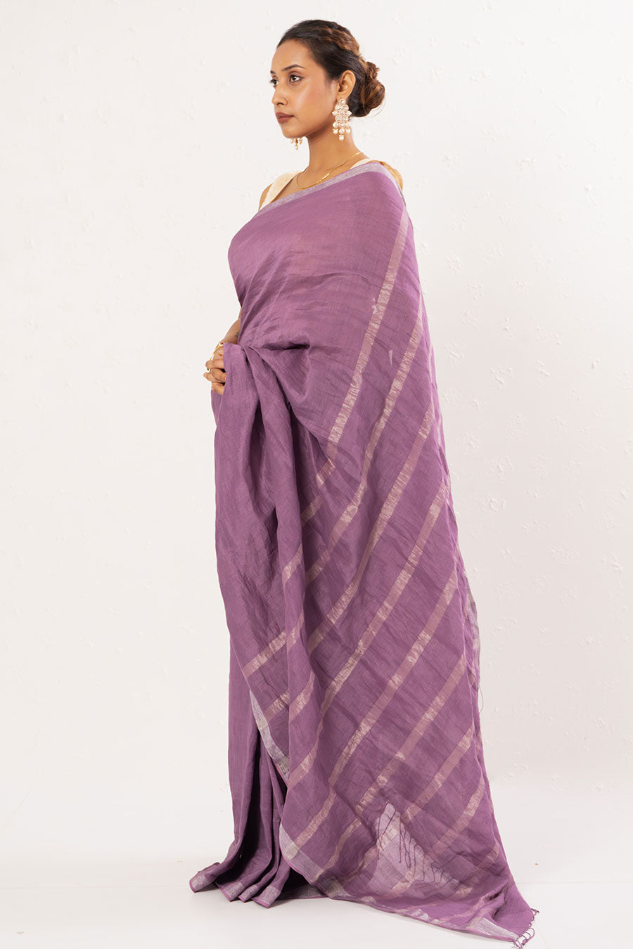 Purple Handwoven Linen Saree