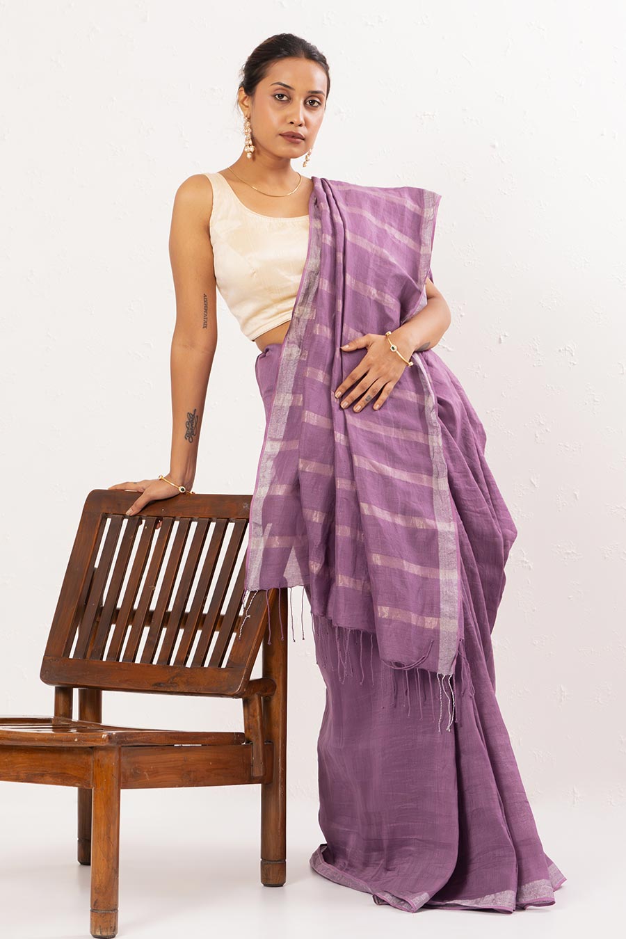 Purple Handwoven Linen Saree