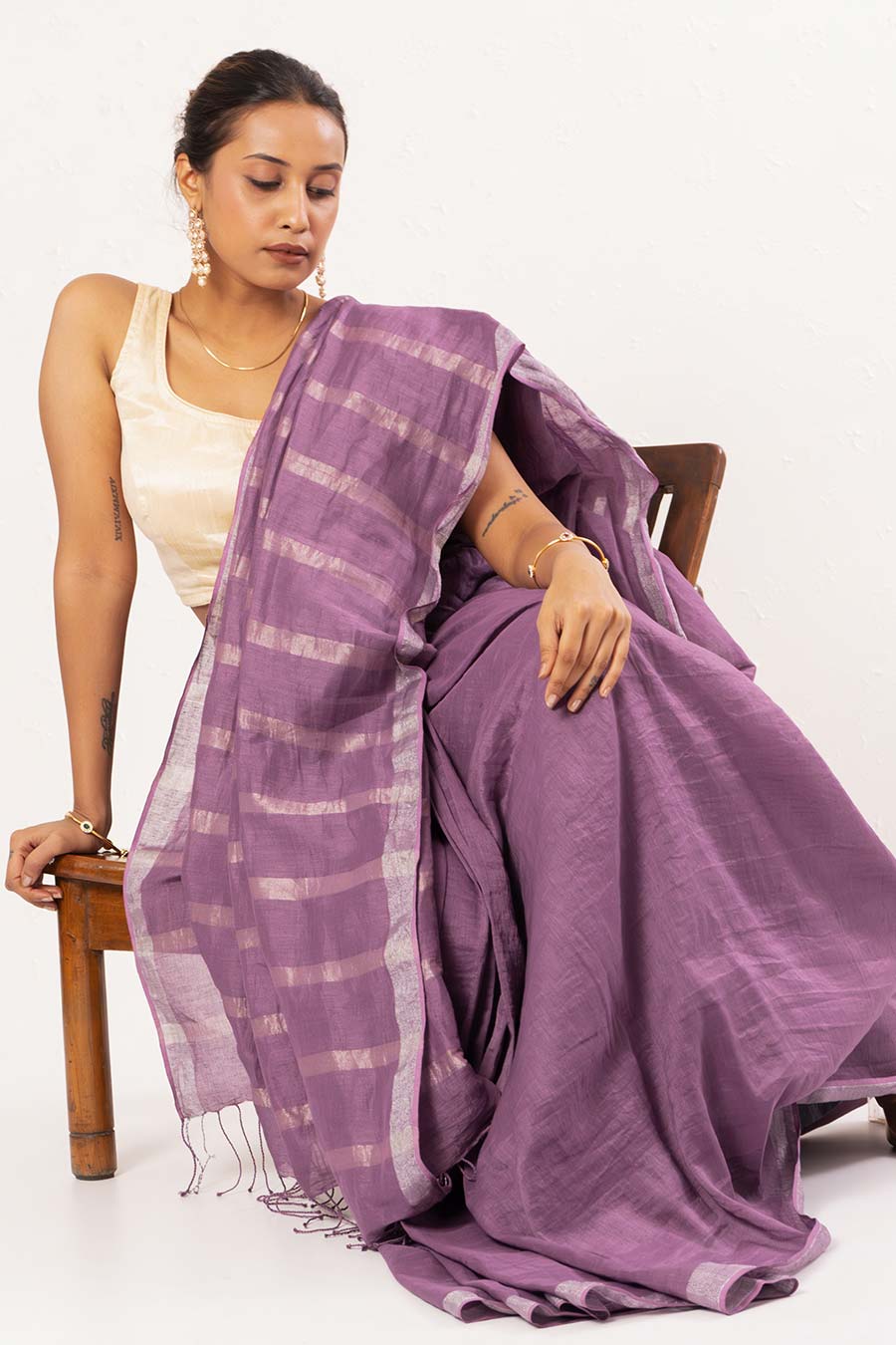 Purple Handwoven Linen Saree