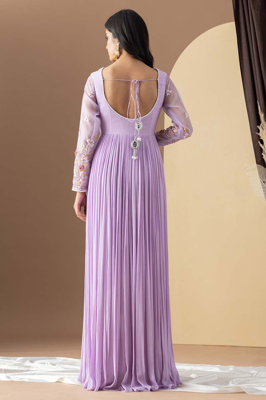 Lavender Embroidered Anarkali & Ruffled Dupatta Set