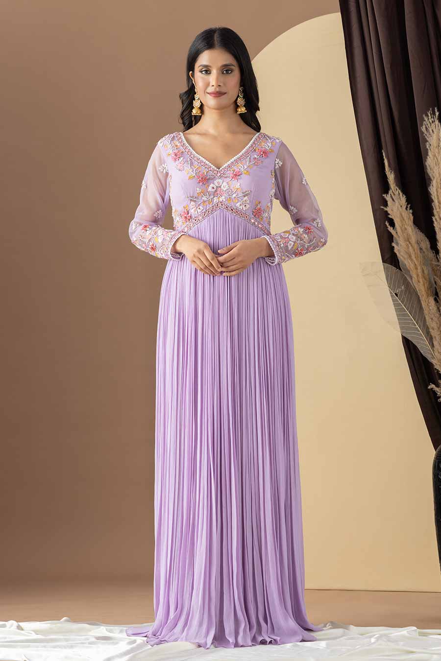 Lavender Embroidered Anarkali & Ruffled Dupatta Set