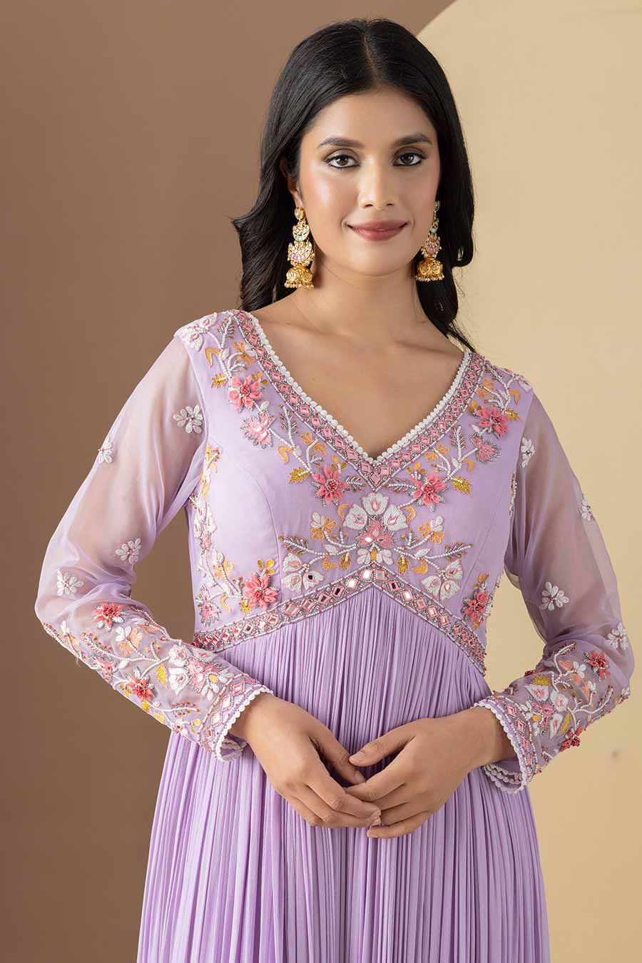 Lavender Embroidered Anarkali & Ruffled Dupatta Set