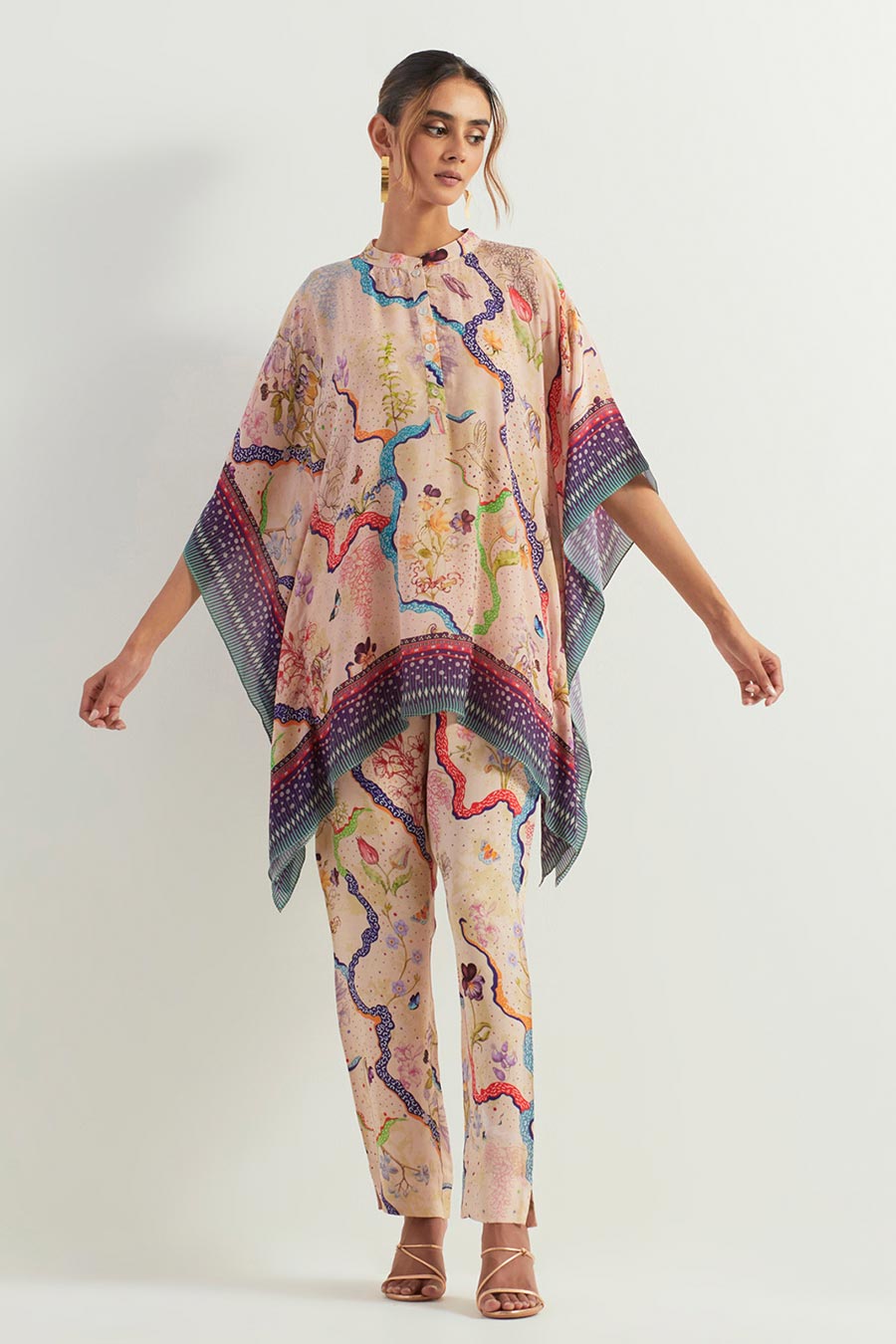 Eclectic Printed Poncho Top & Pants Co-Ord Set