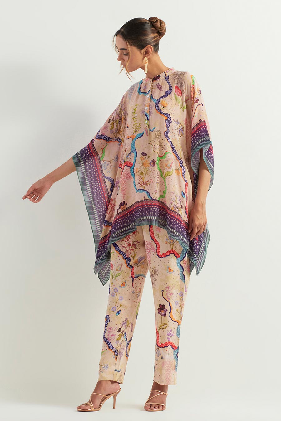 Eclectic Printed Poncho Top & Pants Co-Ord Set