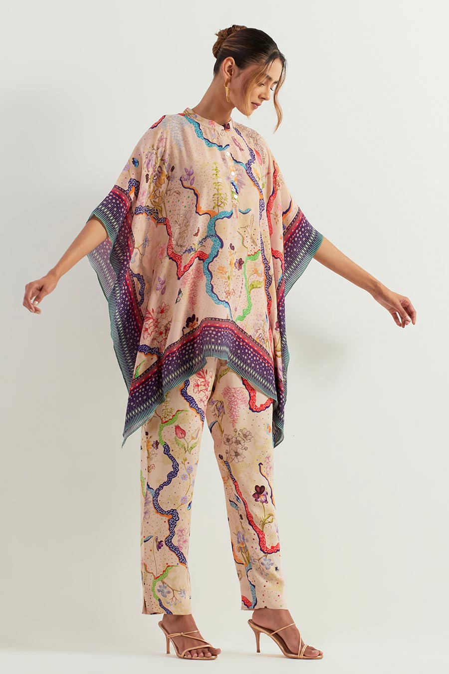 Eclectic Printed Poncho Top & Pants Co-Ord Set