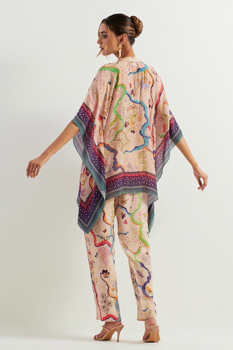 Eclectic Printed Poncho Top & Pants Co-Ord Set