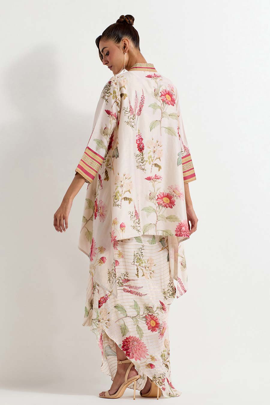 Daisy Printed Lurex Drape Dress With Jacket