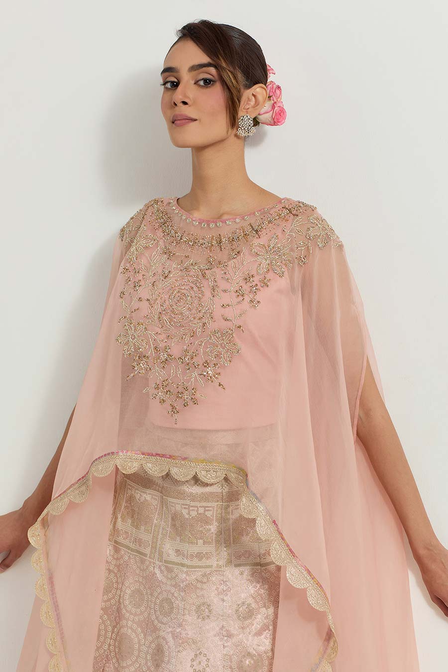 Raeth Blush Pink Embroidered Cape & Tissue Lehenga Set