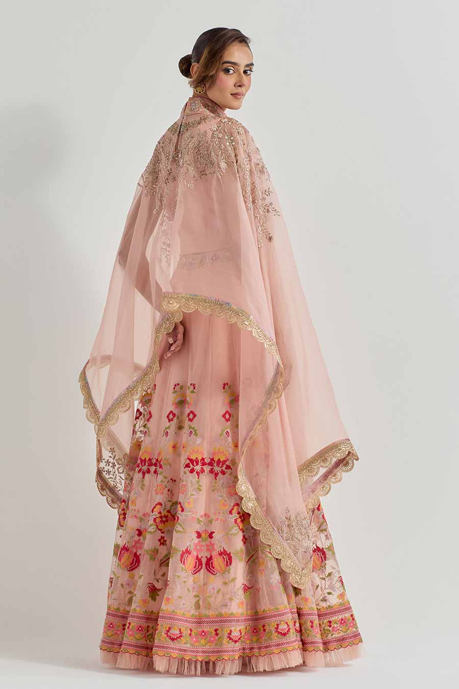 Raeth Pink Embroidered Cape & Lehenga Set