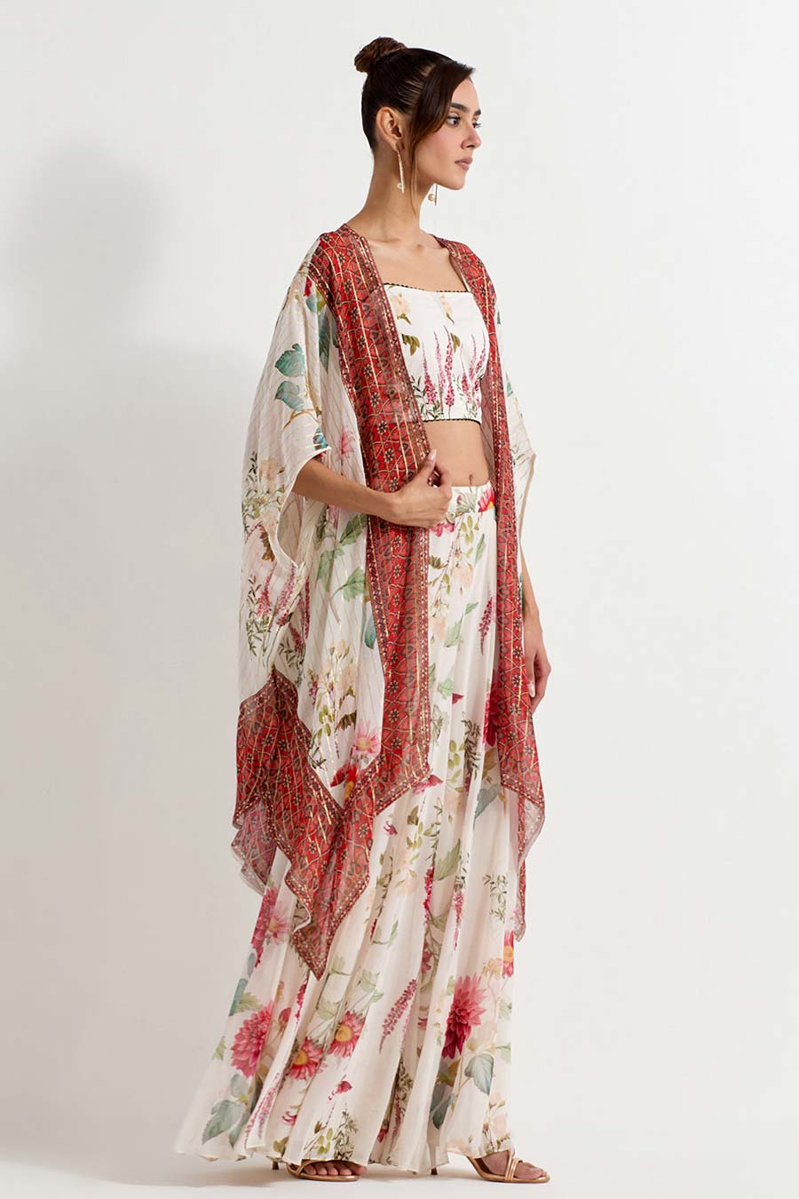 Daisy Printed Sharara Co-Ord Set With Cape