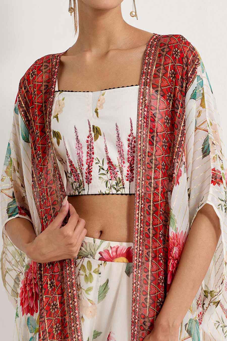 Daisy Printed Sharara Co-Ord Set With Cape